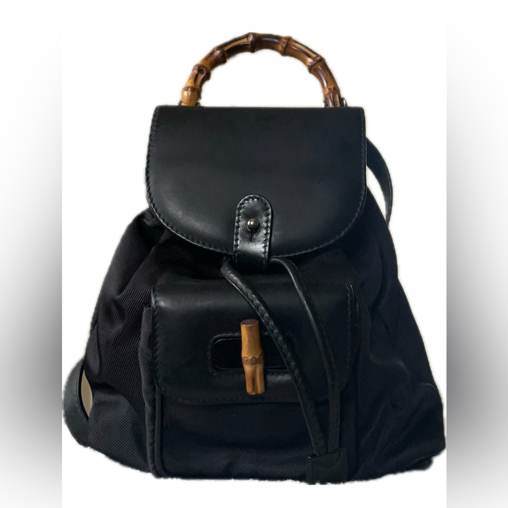 Gucci Bamboo Mini Nylon Leather Backpack